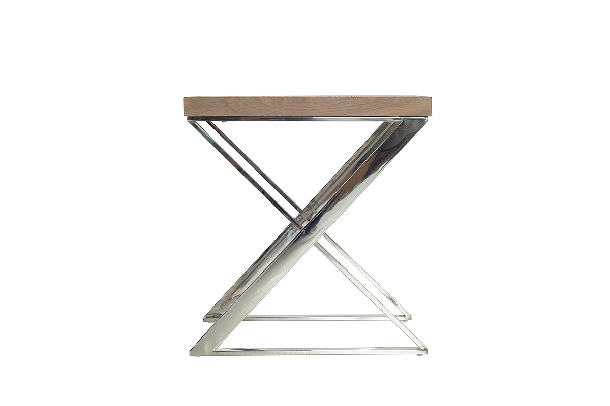 22" Antique Ash Veneer and Steel End Table