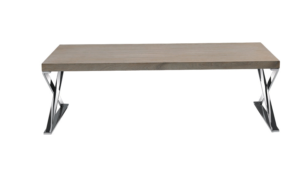 15" Antique Ash Veneer and Steel Coffee Table