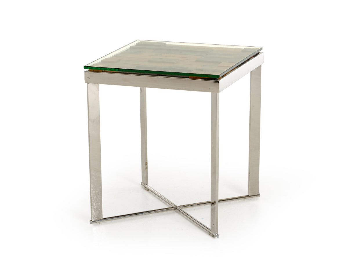 22" Mosaic Wood  Steel  and Glass End Table