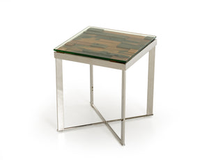 22" Mosaic Wood  Steel  and Glass End Table