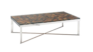 14" Mosaic Wood  Steel  and Glass Coffee Table