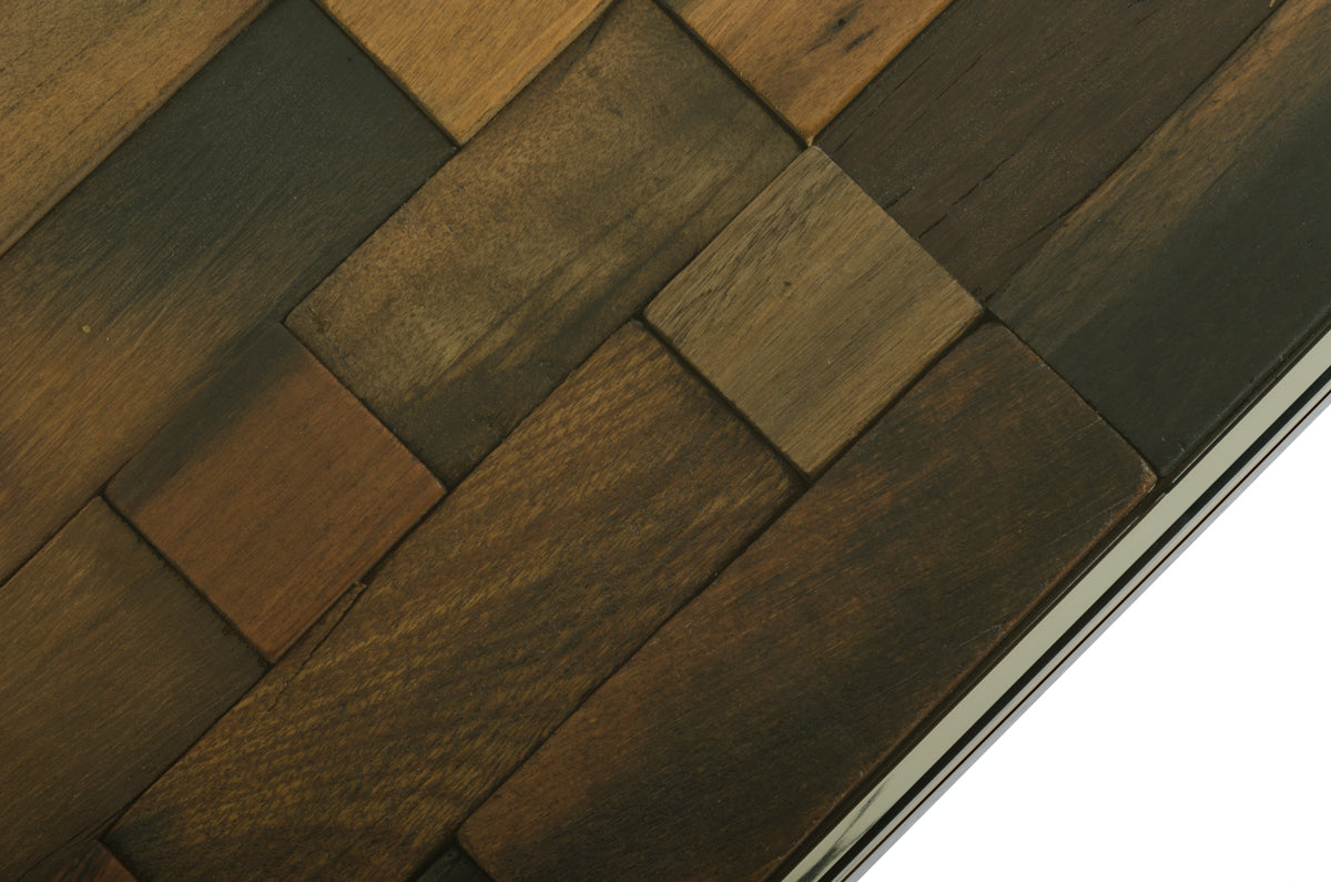 14" Mosaic Wood  Glass  and Steel Coffee Table