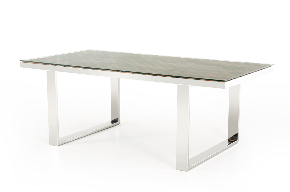 30" Wood Mosaic  Steel  and Glass Dining Table