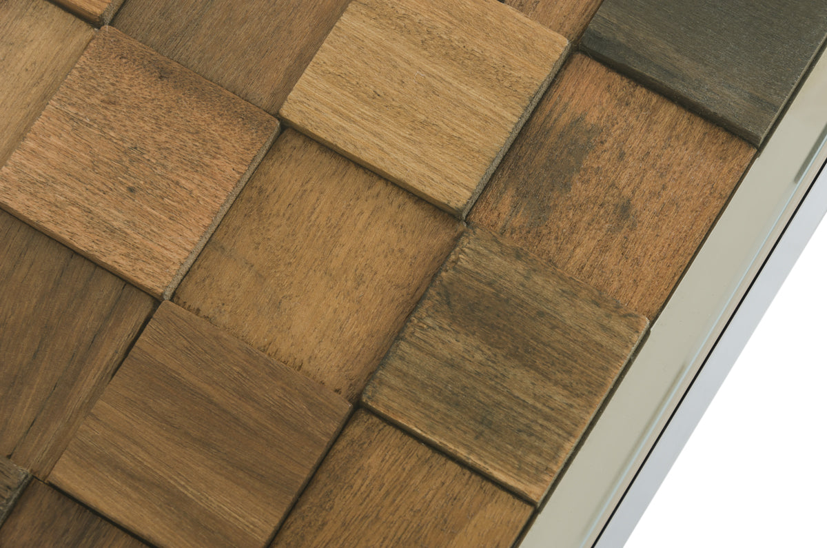 30" Wood Mosaic  Steel  and Glass Dining Table