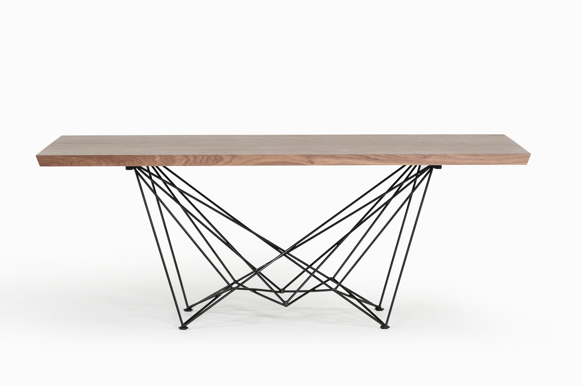 30" Walnut Veneer and Metal Dining Table