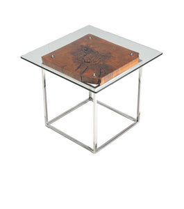 20" Wood  Steel  and Glass Tree Root End Table