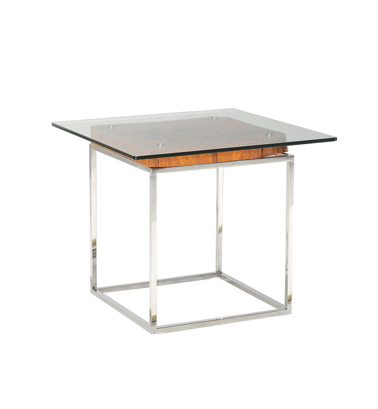 20" Wood  Steel  and Glass Tree Root End Table