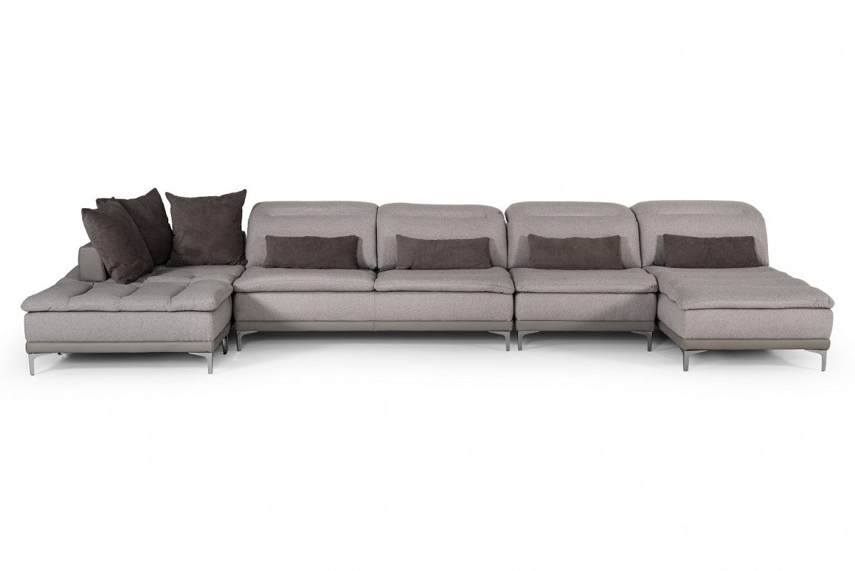 39" Grey Fabric  Foam  Wood  and Stainless Steel Sectional Sofa