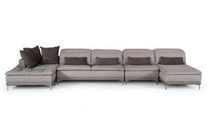 39" Grey Fabric  Foam  Wood  and Stainless Steel Sectional Sofa