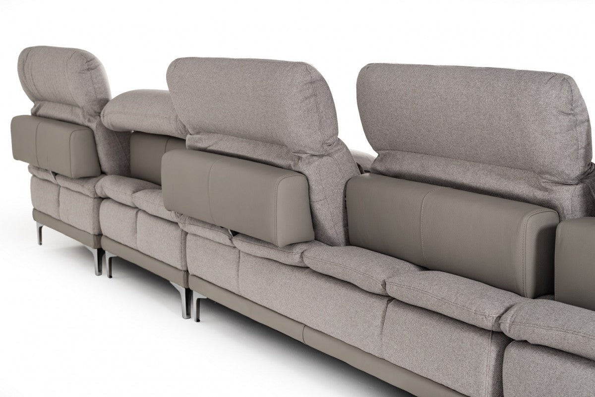 39" Grey Fabric  Foam  Wood  and Stainless Steel Sectional Sofa