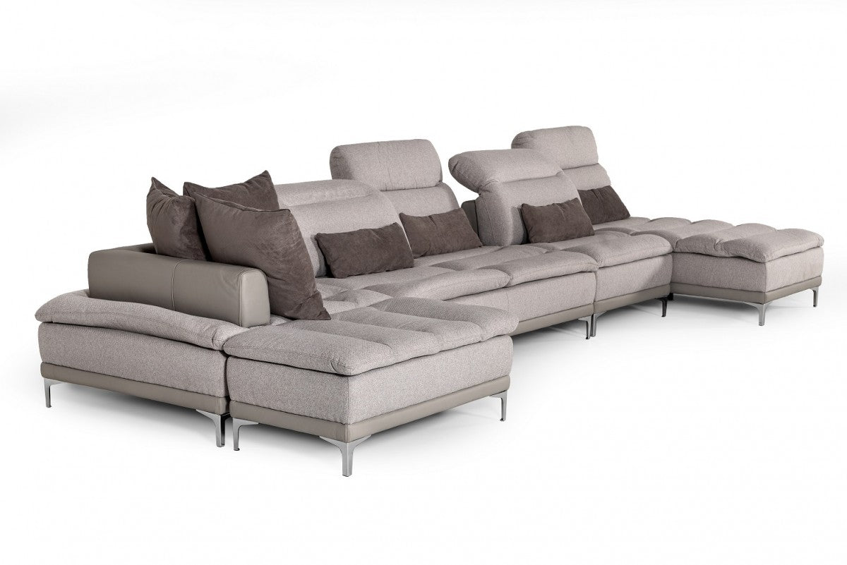 39" Grey Fabric  Foam  Wood  and Stainless Steel Sectional Sofa