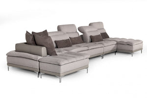 39" Grey Fabric  Foam  Wood  and Stainless Steel Sectional Sofa