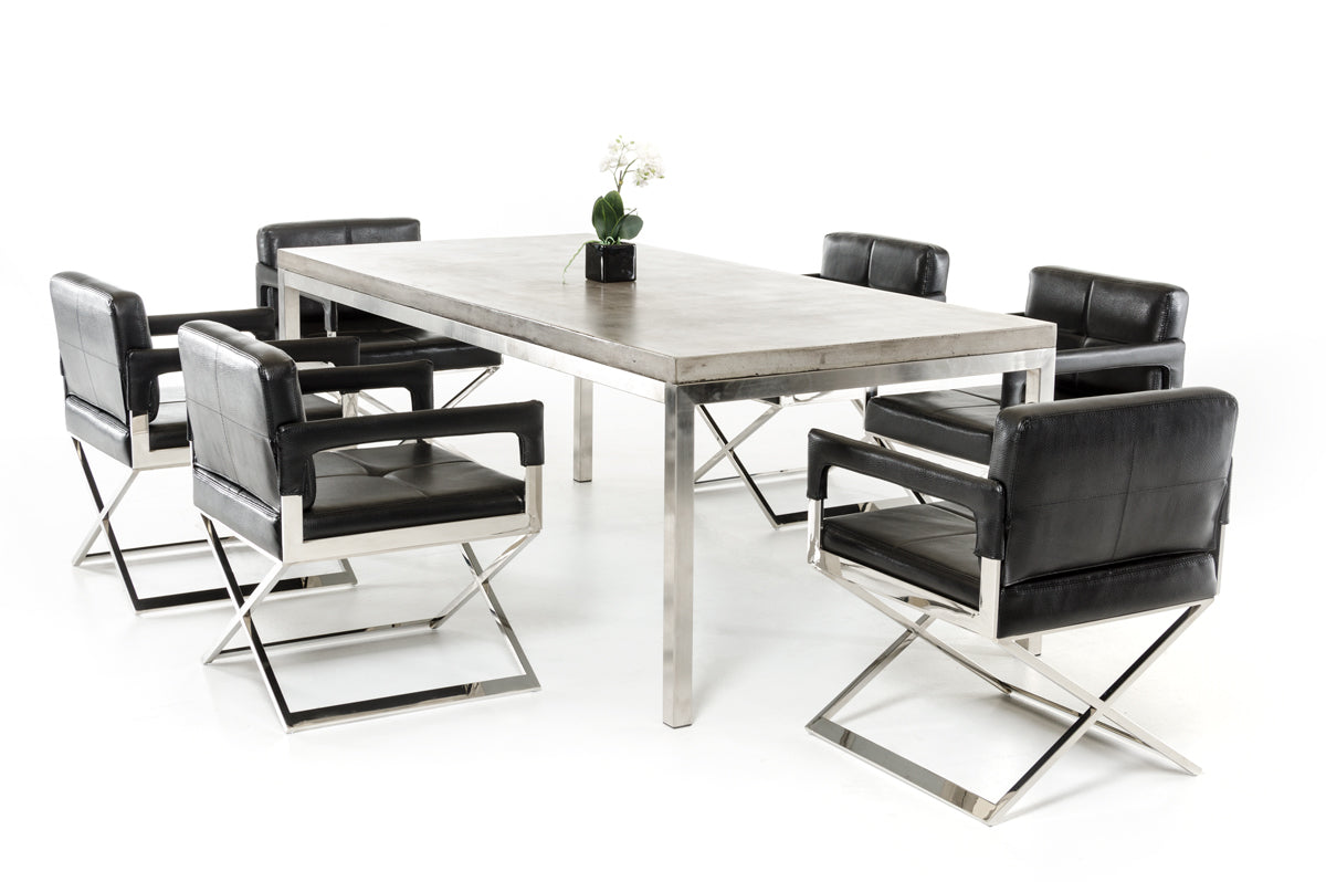 30" Concrete and Stainless Steel Dining Table