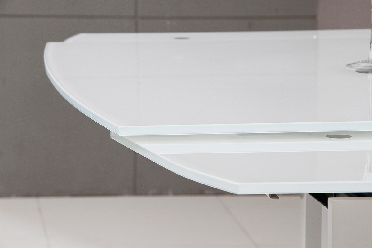 30" White Glass  MDF  and Steel Extendable Dining Table