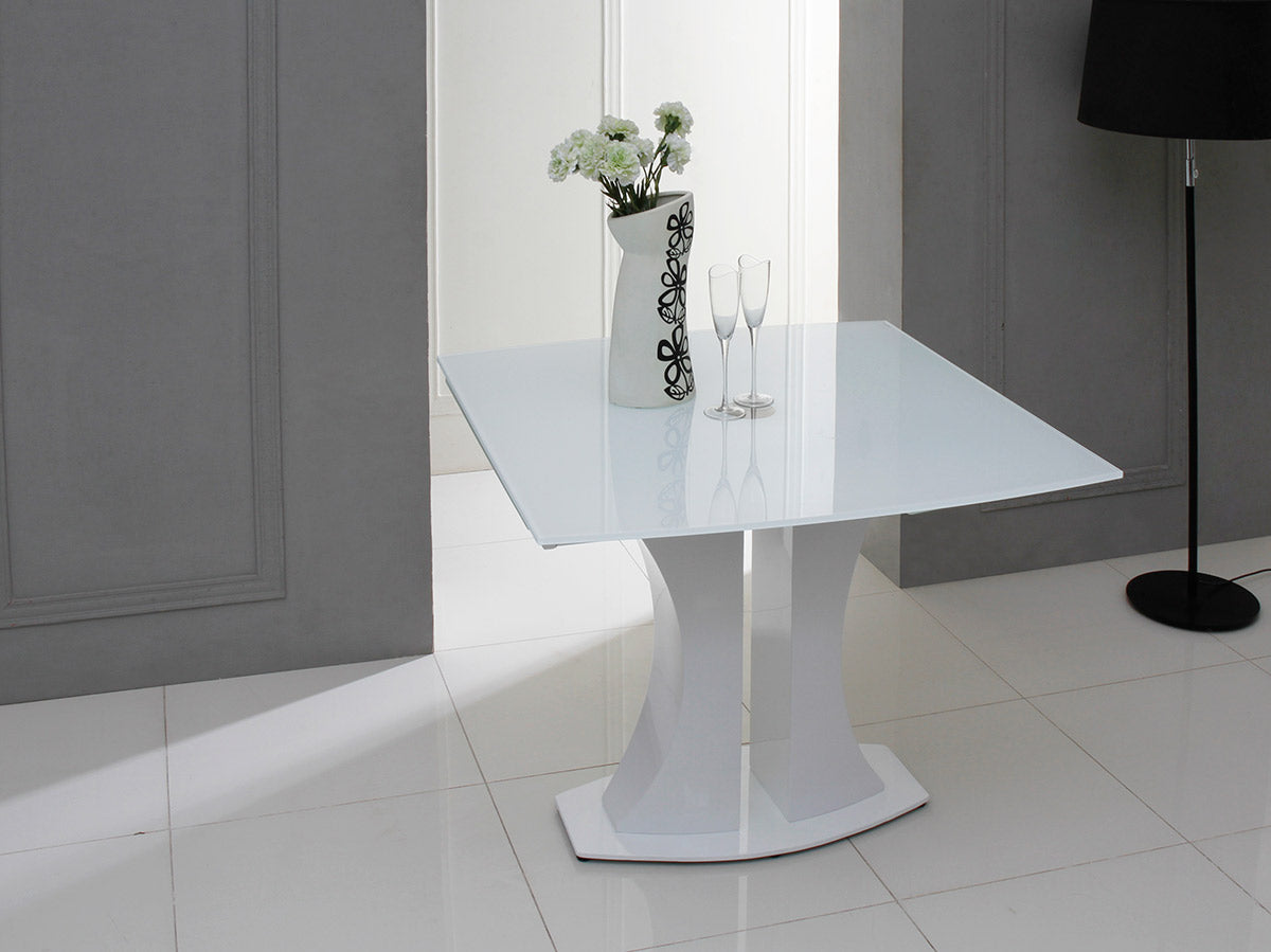 30" White Glass  MDF  and Steel Extendable Dining Table