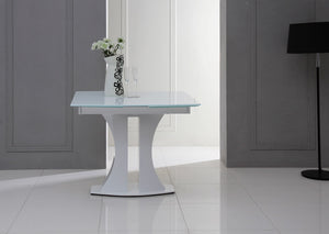 30" White Glass  MDF  and Steel Extendable Dining Table