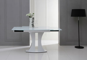 30" White Glass  MDF  and Steel Extendable Dining Table