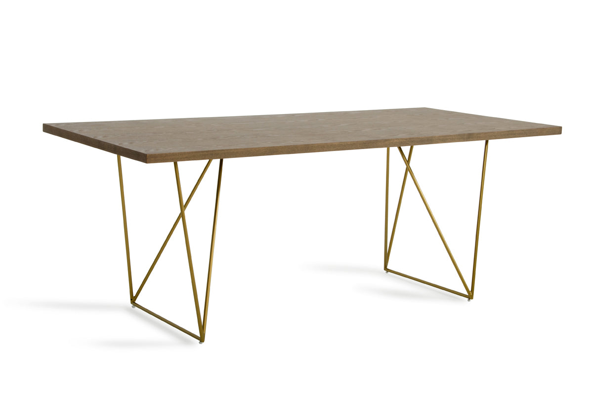 30" Tobacco Veneer  MDF  and Antique Brass Dining Table