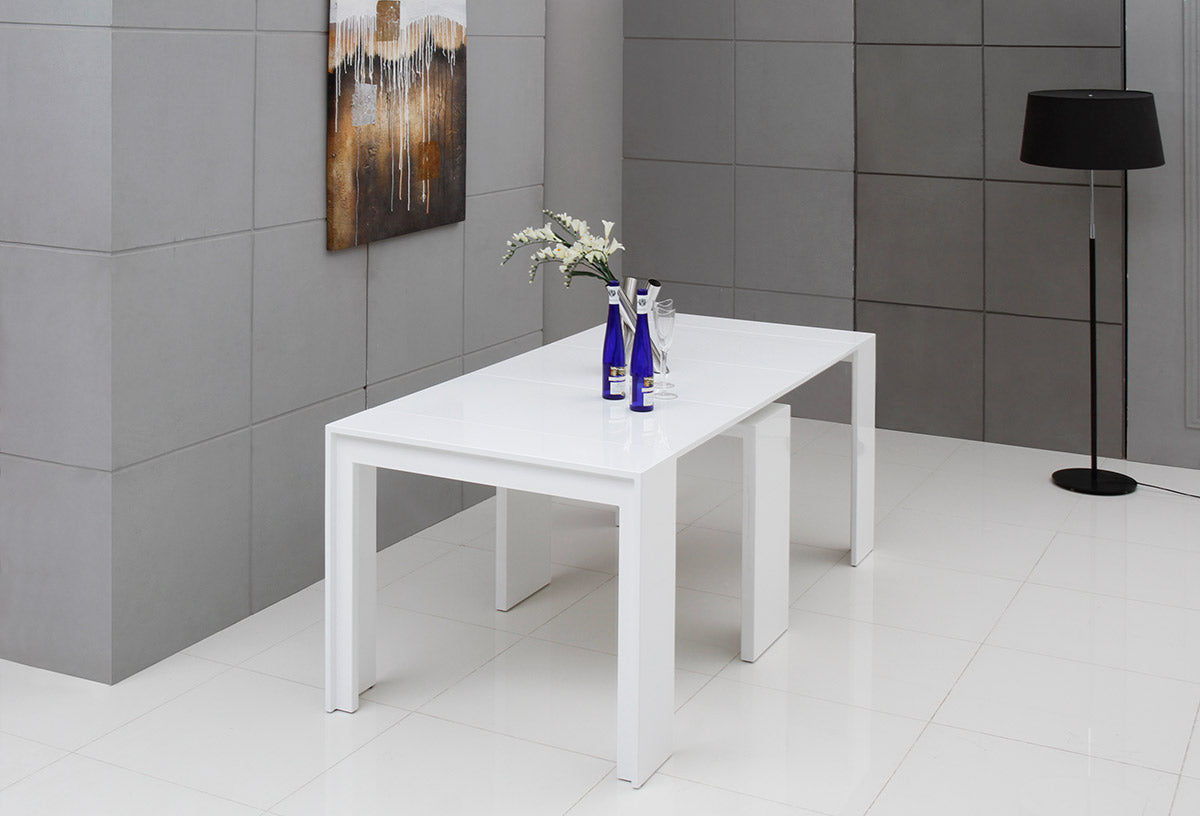 30" White MDF Extendable Dining Table
