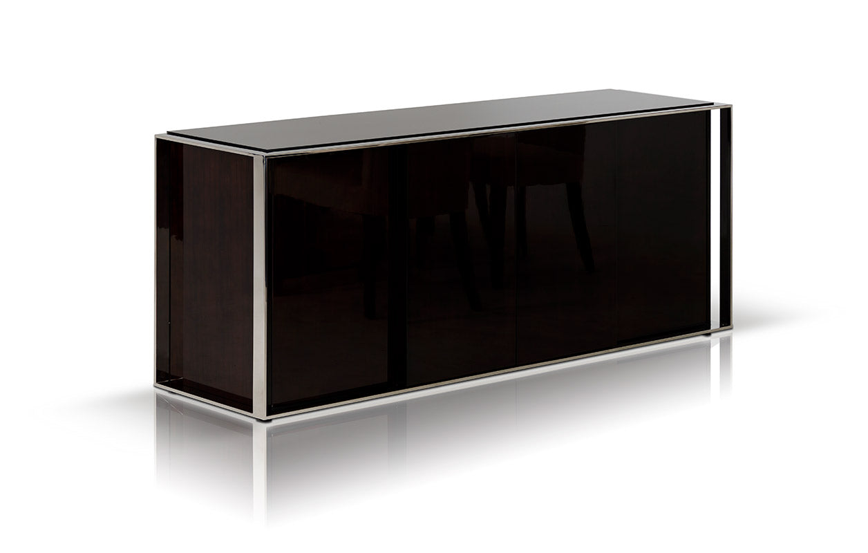 31" Ebony Lacquer MDF  Glass  and Steel Buffet