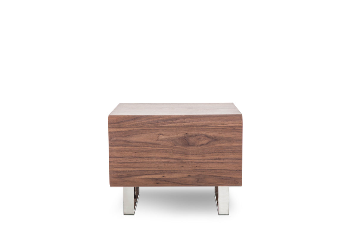 19" Walnut Veneer and Steel End Table