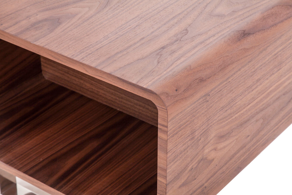 19" Walnut Veneer and Steel End Table