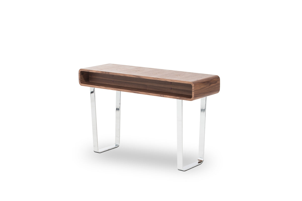 30" Walnut Veneer  Steel  and MDF Console Table