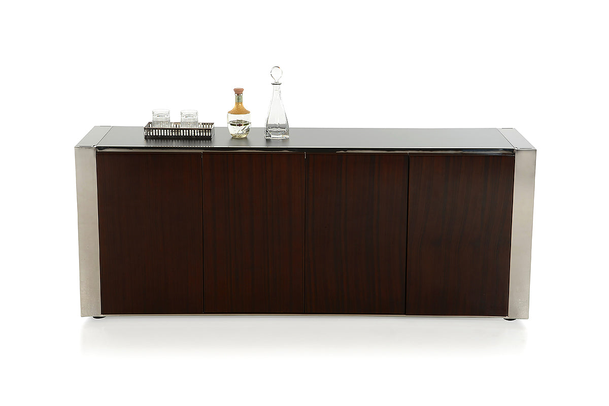 32" Golden Veneer  Glass  and Steel Buffet