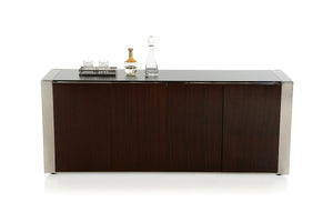 32" Golden Veneer  Glass  and Steel Buffet