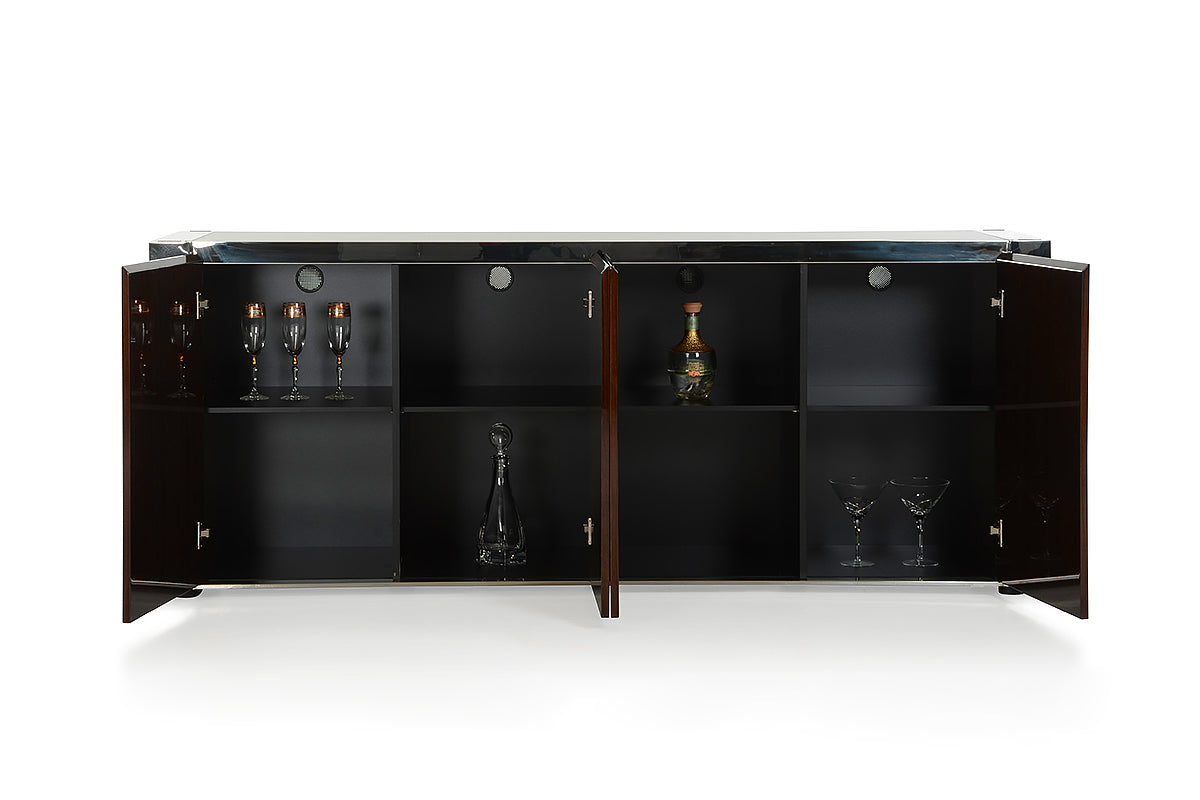 32" Golden Veneer  Glass  and Steel Buffet