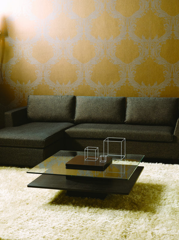 14" Oak MDF  Glass  and Veneer Coffee Table