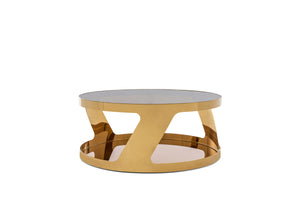 15" Gold Steel and Glass Round Coffee Table