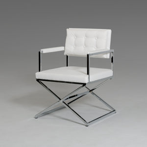 33" White Leatherette and Steel Dining Arm Chair