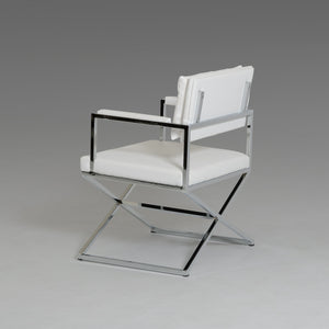 33" White Leatherette and Steel Dining Arm Chair