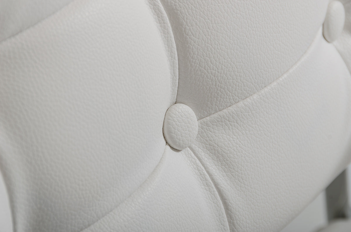 33" White Leatherette and Steel Dining Arm Chair