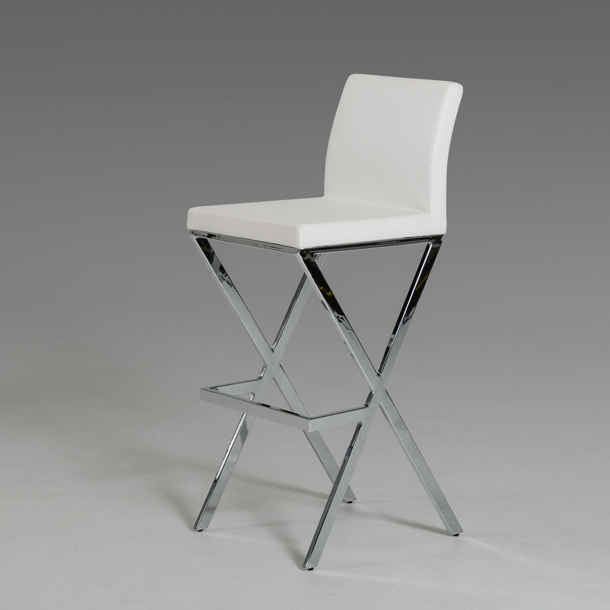 41" White Eco-Leather and Steel Bar Stool (Set of 2)