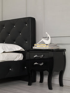 48" Black Leatherette and MDF Queen Bed with Crystals