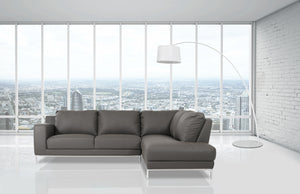 34" Grey Eco-Leather  Foam  Wood  and Steel Right Facing Chaise