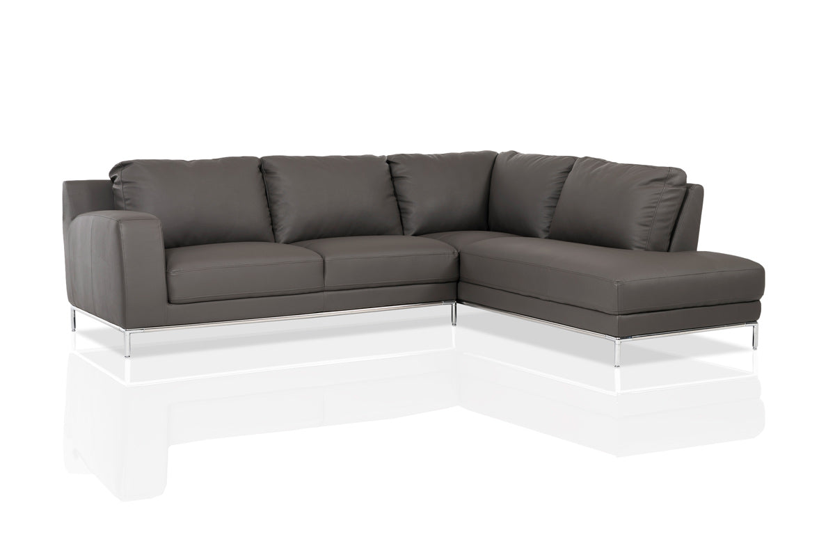 34" Grey Eco-Leather  Foam  Wood  and Steel Right Facing Chaise