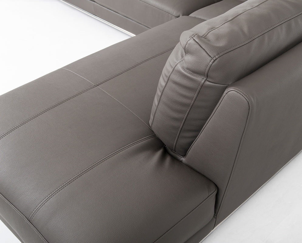 34" Grey Eco-Leather  Foam  Wood  and Steel Right Facing Chaise