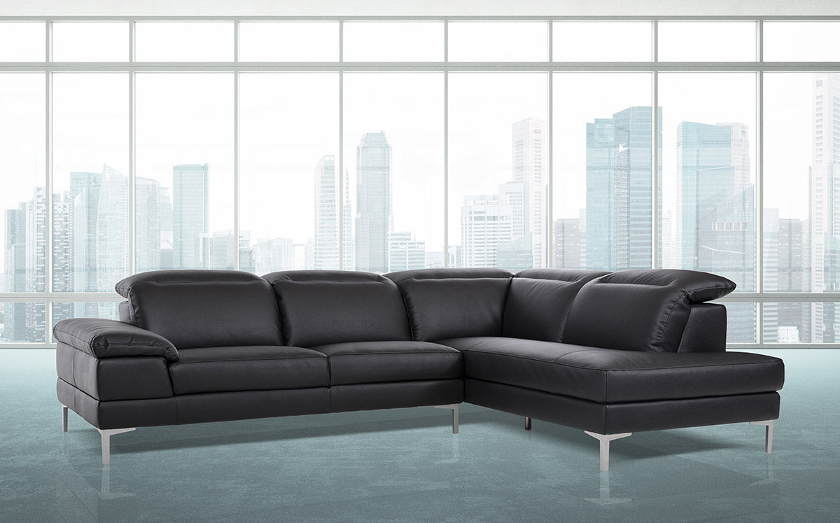 48" Black Eco-Leather  Wood  Steel  and Foam Sectional Sofa