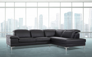 48" Black Eco-Leather  Wood  Steel  and Foam Sectional Sofa