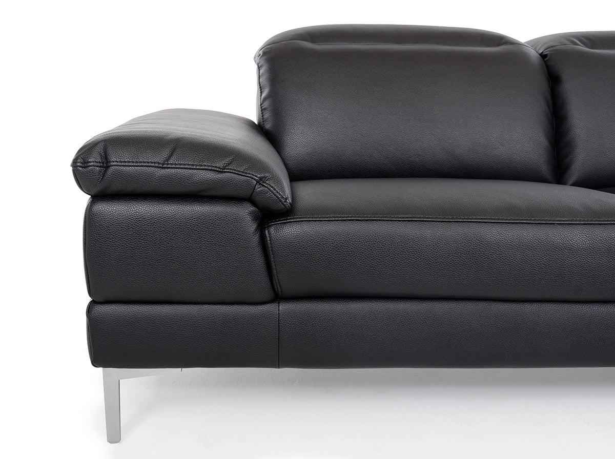 48" Black Eco-Leather  Wood  Steel  and Foam Sectional Sofa