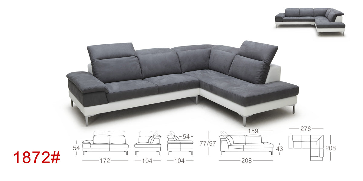 48" Black Eco-Leather  Wood  Steel  and Foam Sectional Sofa