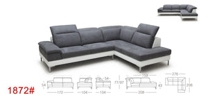 48" Black Eco-Leather  Wood  Steel  and Foam Sectional Sofa
