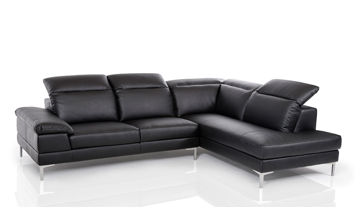 48" Black Eco-Leather  Wood  Steel  and Foam Sectional Sofa