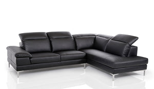 48" Black Eco-Leather  Wood  Steel  and Foam Sectional Sofa
