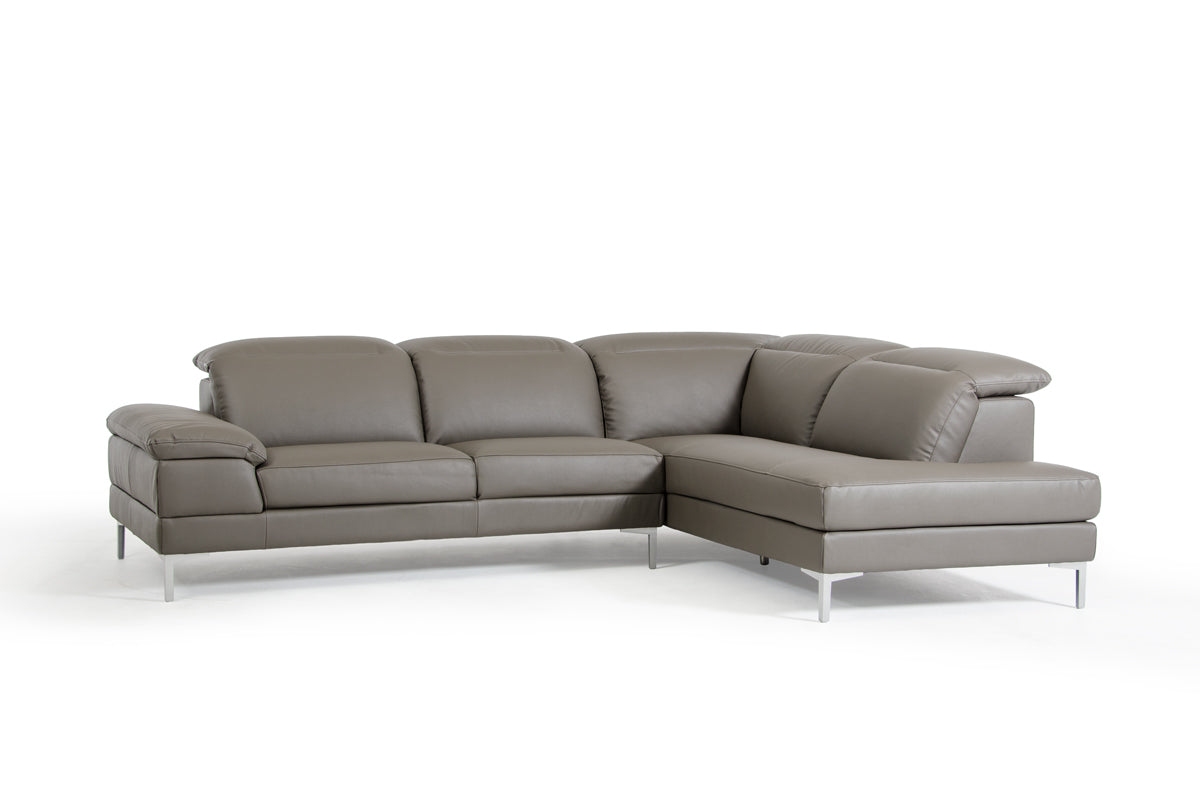 48" Grey Eco-Leather  Wood  Steel  and Foam Sectional Sofa