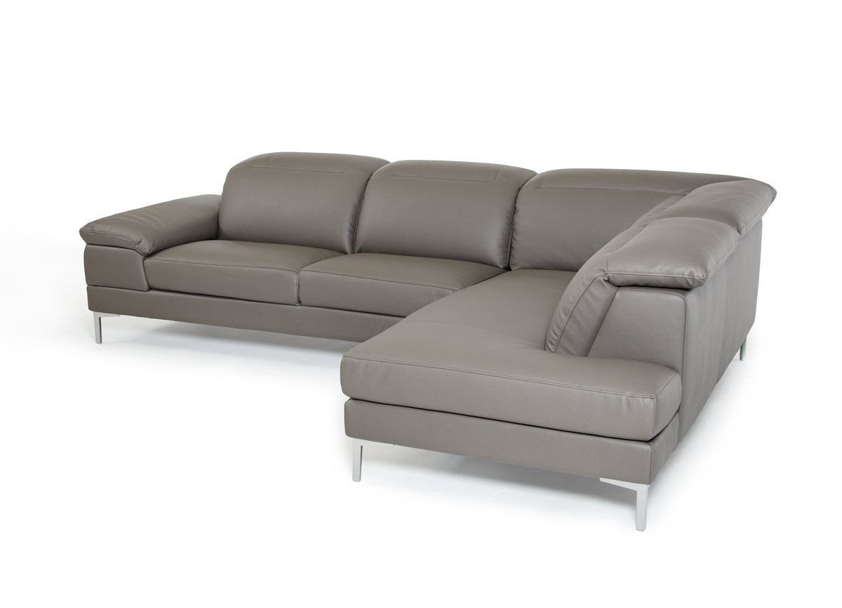 48" Grey Eco-Leather  Wood  Steel  and Foam Sectional Sofa