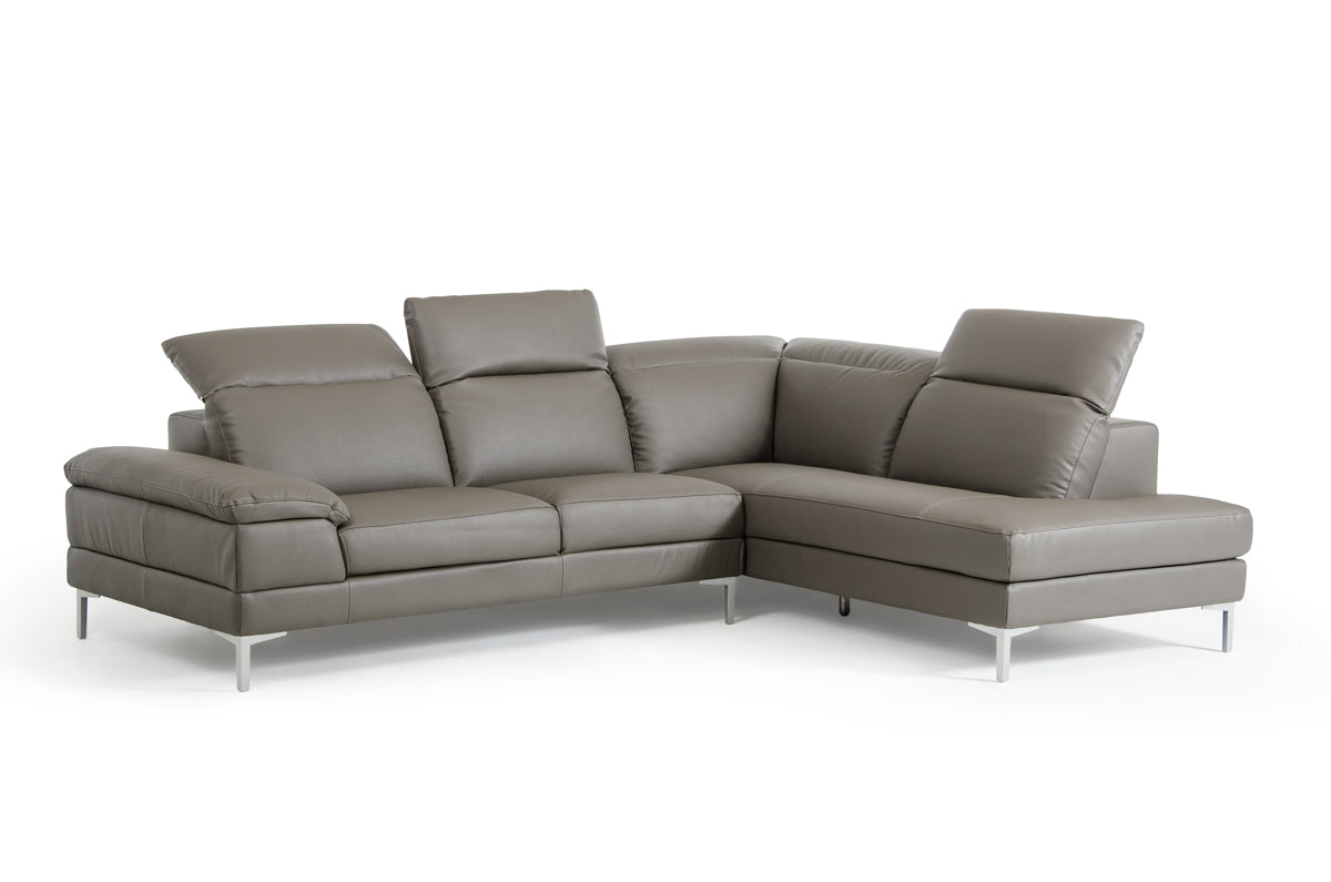 48" Grey Eco-Leather  Wood  Steel  and Foam Sectional Sofa